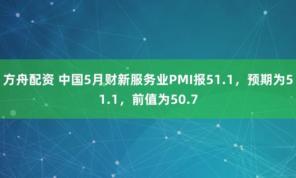 方舟配资 中国5月财新服务业PMI报51.1，预期为51.1，前值为50.7