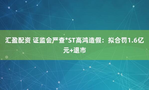 汇盈配资 证监会严查*ST高鸿造假：拟合罚1.6亿元+退市